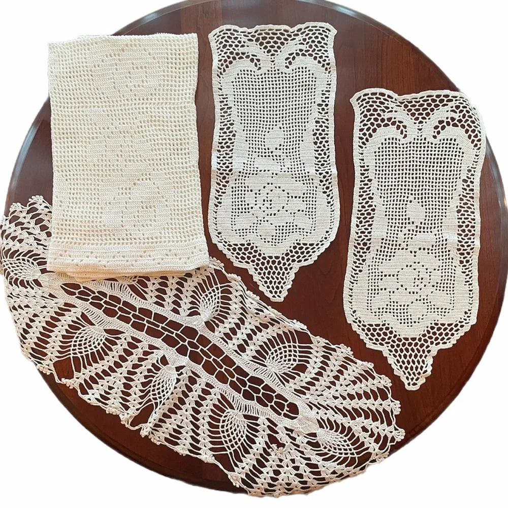 Vintage Lace Handmade Set 4 Pc Antique Estate Linens Chic Cottage Bundle Lot